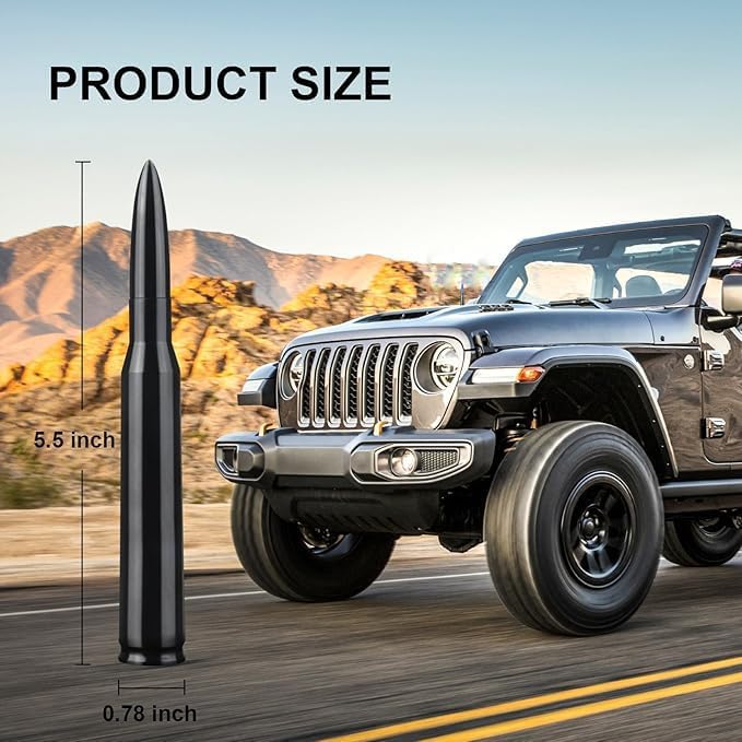 Seprochoo Car Truck Bullet Antenna 50 Cal Bullet Antenna Truck Accessories Universal Replacement for GMC Sierra 1500 Chevy Dodge Ram Silverado 1500 2500 3500 Ford F150 F250 F350 Car Truck Decoration (Black) - Image 2